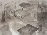 Masood A Khan, Back to Nature-2, 22 x 30 Inch, Ink and Charcoal Powder on Paper, Cityscape Paintings, AC-MAK-004